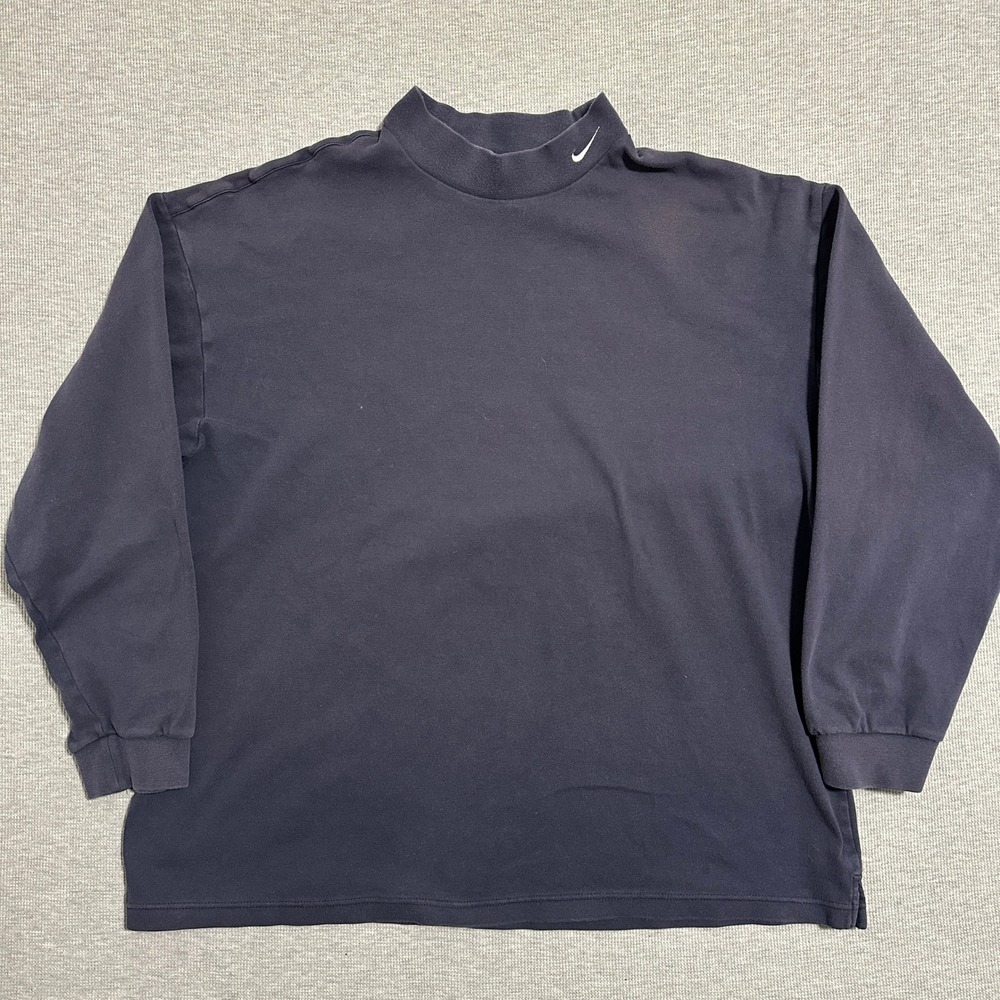 Nike Golf Mock Neck Long Sleeve Cotton Shirt Swoosh Logo Navy Blue Mens XXL